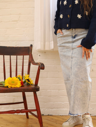 Light Acid Wash Maxi Denim Skirt