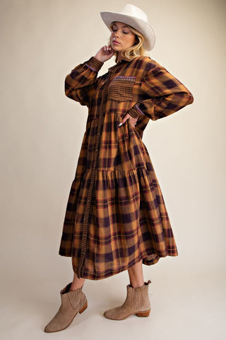 Pumpkin Patch Plaid Midi Dress