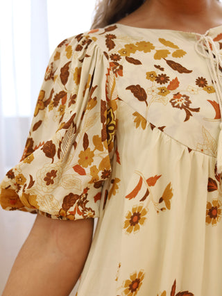 Falling Leaves Cream Midi Dress