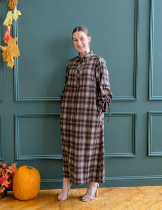 The Perfect Brown Plaid Midi Shirt Dress