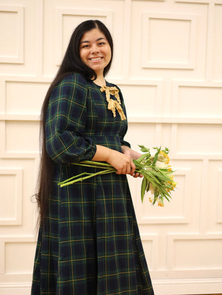 Apple Orchard Green Plaid Bow Dress