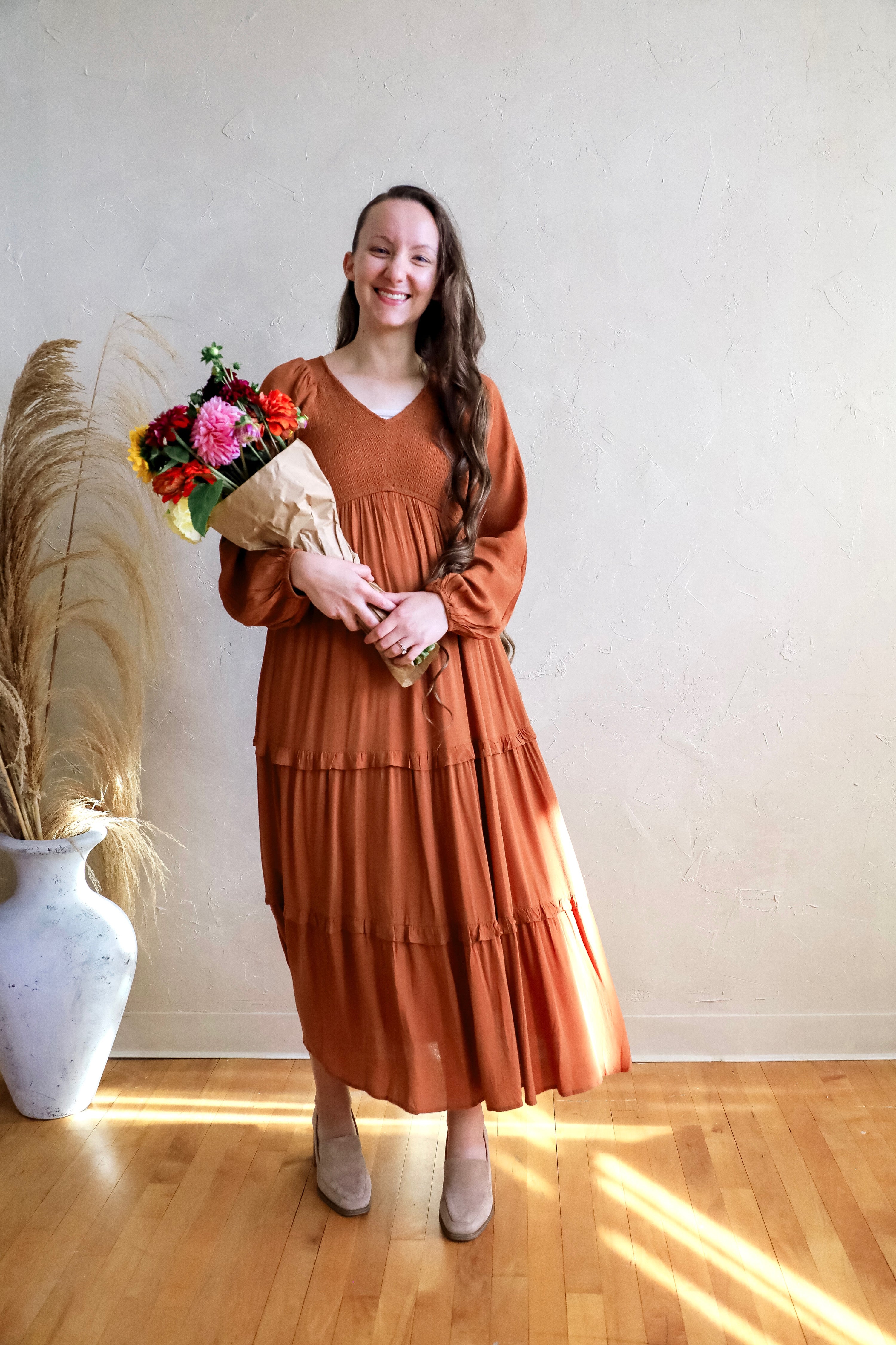 Orange smocked dress deals
