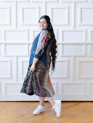 Boho Patchwork Denim Shirt Dress