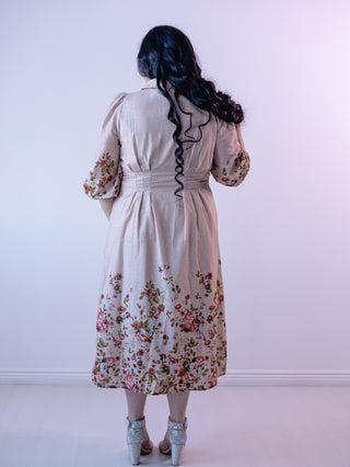 Vintage Pastel Pleated Floral Shirt Dress