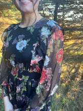 Load image into Gallery viewer, Black Floral Cut Out Chiffon Midi Dress
