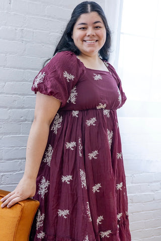 Summertime Burgundy Berry Baby's Breath Embroidered Dress