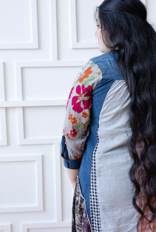 Boho Patchwork Denim Shirt Dress