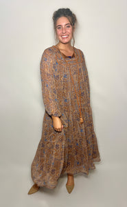 Autumn Days Vintage Floral Piping Midi Dress