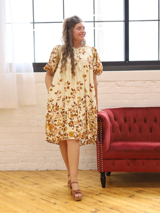 Falling Leaves Cream Midi Dress