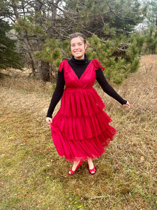 Dark Red Tulle Holiday Jumper Dress