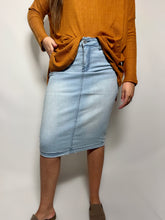 Load image into Gallery viewer, Lucy Light Wash Denim Skirt in Reg and Plus Size
