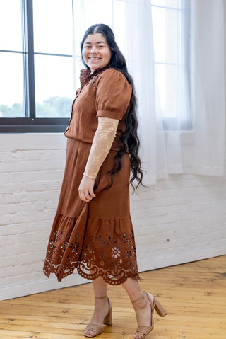 Coffee Skirt and Top Matching Eyelet Set