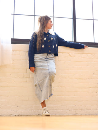 Light Acid Wash Maxi Denim Skirt