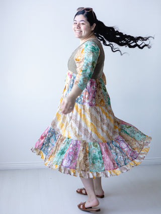 Boho Denim Colorblock Dress