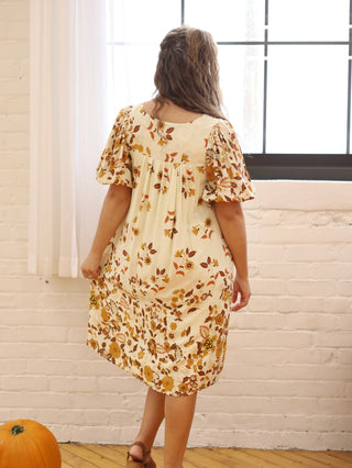 Falling Leaves Cream Midi Dress