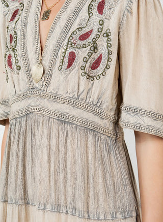 Boho Creamy Latte Maxi Dress with Paisley Detail
