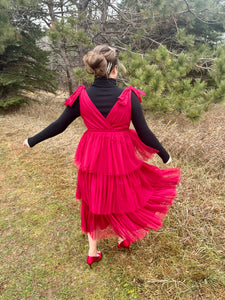 Dark Red Tulle Holiday Jumper Dress