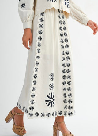 Boho Dream Embroidered Front Tie Top and Matching Skirt Set