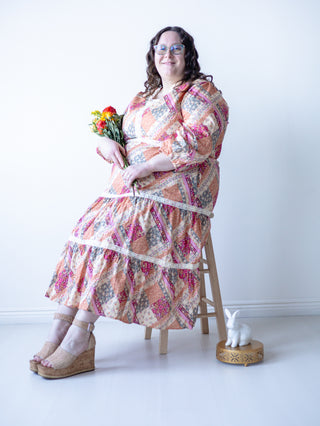 Flower Patchwork Midi Dress