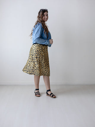 Leopard Satin Midi Skirt