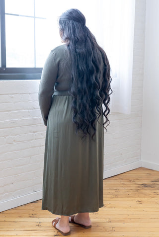 Olive Satin Sweater Top Dress