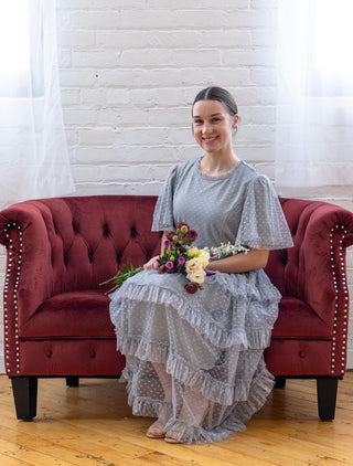 Silver Polka Dot Tulle Midi Dress