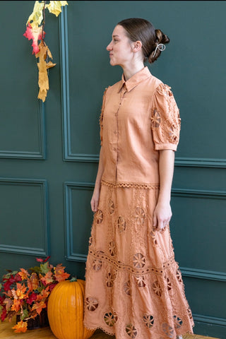 Apricot Skirt and Top Matching Eyelet Set