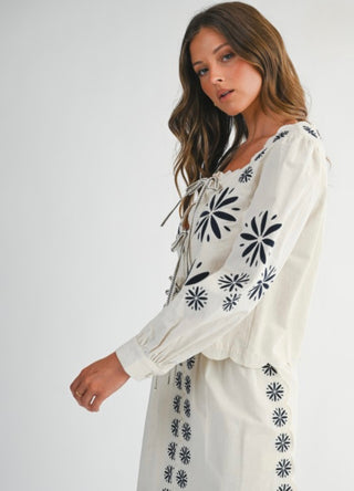 Boho Dream Embroidered Front Tie Top and Matching Skirt Set