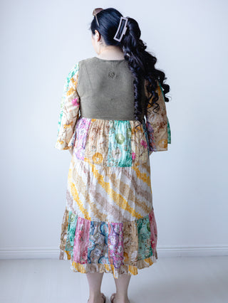 Boho Denim Colorblock Dress