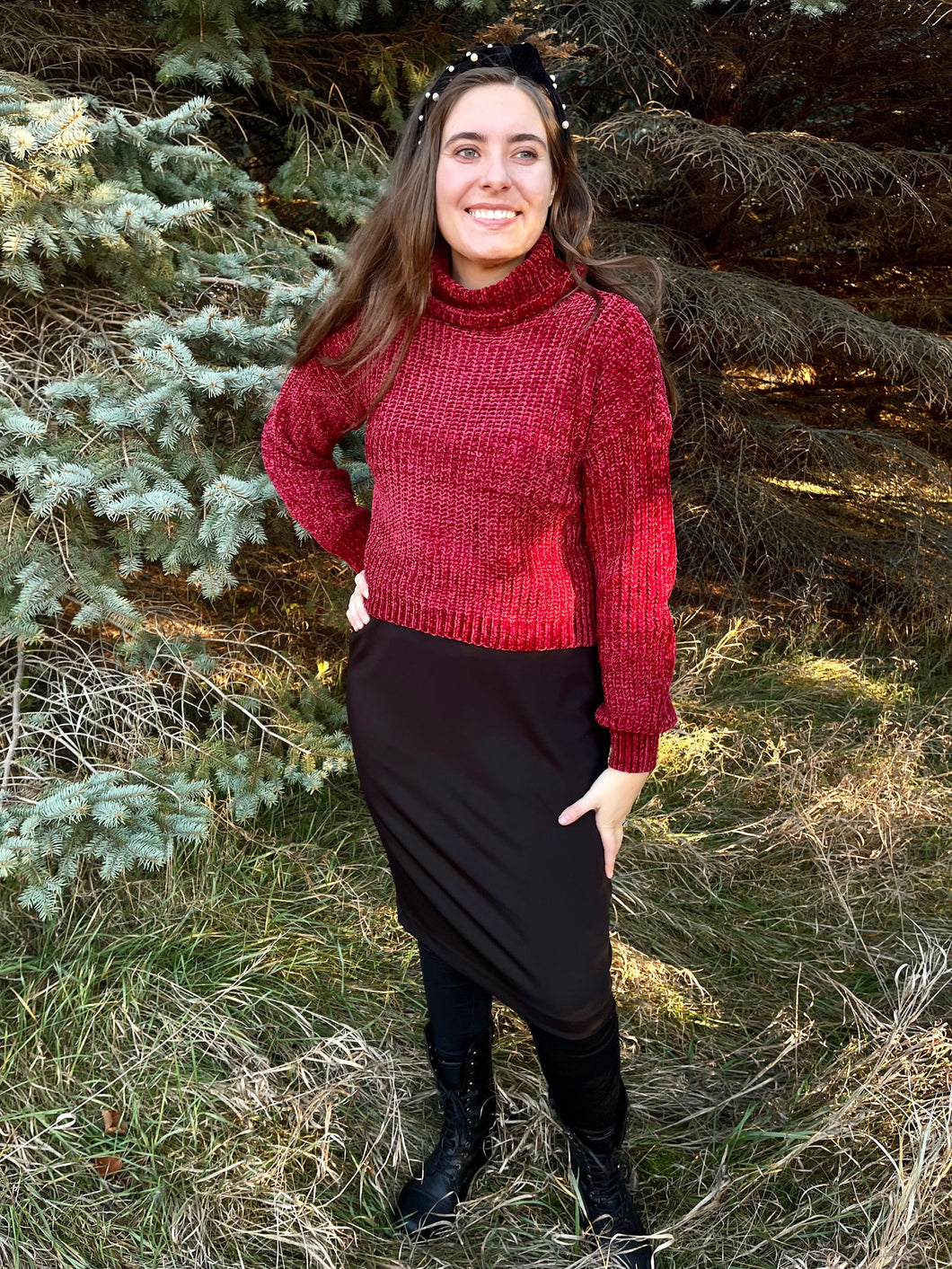 Cranberry Chenille Turtleneck Sweater