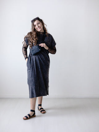 Black Acid Wash Short Sleeve T-Shirt Dress