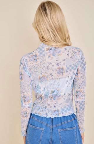 Blue Floral Patchwork Layering Top