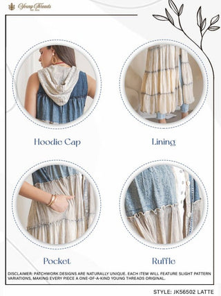 Cream Boho Tiered Sleeveless Hooded Button-front Duster