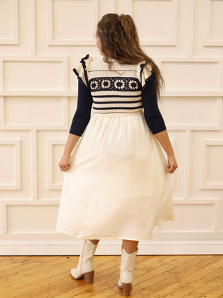 Berry Picking Navy and Cream Crochet Midi Dress