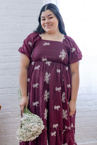 Summertime Burgundy Berry Baby's Breath Embroidered Dress