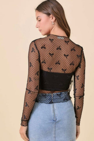 Black Bow Mesh Layering Top