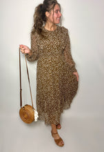Load image into Gallery viewer, Brown Leopard Chiffon Ruffle Midi Dress
