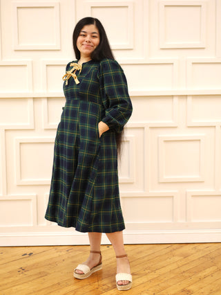 Apple Orchard Green Plaid Bow Dress