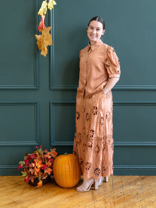 Apricot Skirt and Top Matching Eyelet Set
