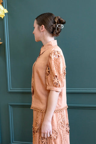 Apricot Skirt and Top Matching Eyelet Set