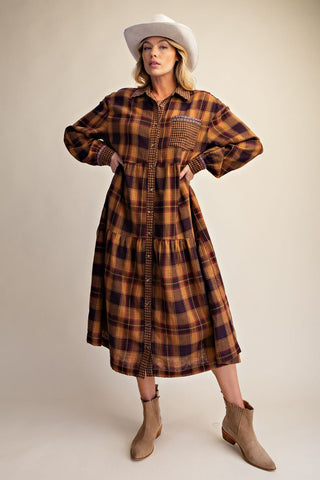 Pumpkin Patch Plaid Midi Dress