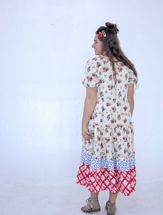 Rose Floral Colorblock Midi Dress