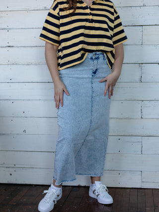 Daffodil and Navy Striped Rugby Cropped Polo
