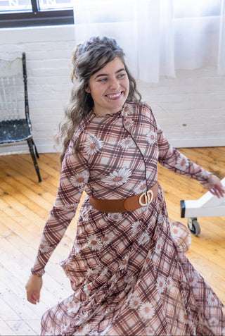 Flowering Daisey's Pink and Brown Plaid Layering Top
