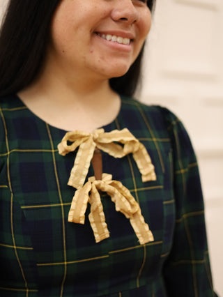 Apple Orchard Green Plaid Bow Dress