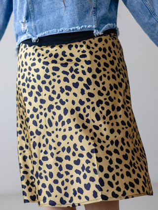 Leopard Satin Midi Skirt