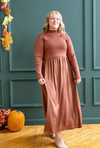 Rust Satin Sweater Top Dress
