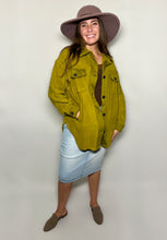 Load image into Gallery viewer, Bright Olive Fleece Shacket w/Elbow Pads
