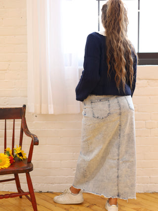 Navy Collared Sweater with Embroidered Flower Detail