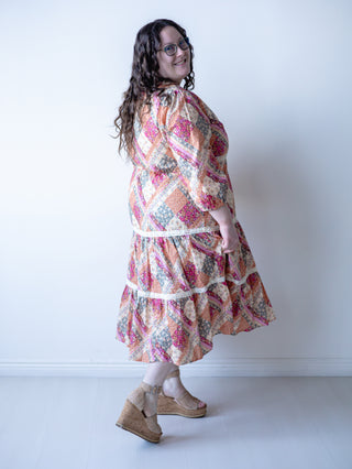 Flower Patchwork Midi Dress